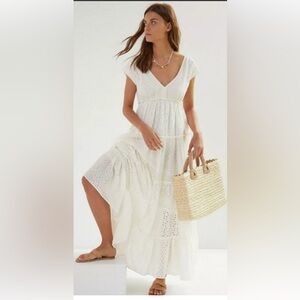 Anthropologie White Eyelet Maxi Dress